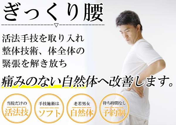 ぎっくり腰は名古屋のしらさぎ活法整体院トップ